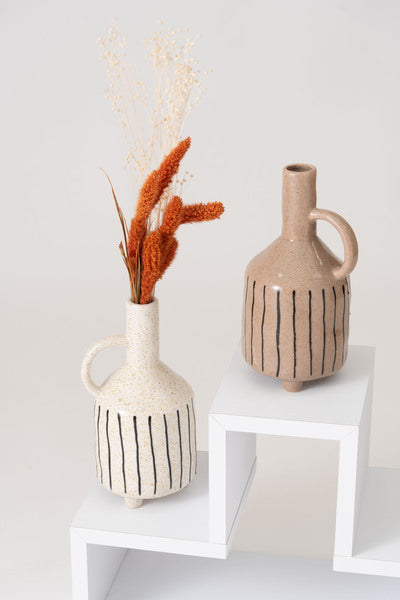 フラワーベース 花瓶 花びん かびん 陶器 卓上 床置き 和 モダン レトロ インテリア かわいい 大きい 大きめ ベージュ グレー 27cm ストライプ ボーダー スリム