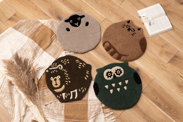 シートクッション クッション キャット オウル シープ ベアー ネコ 猫 フクロウ 梟 ヒツジ 羊 クマ 熊 アニマル 動物 ダイカット おしゃれ 個性 癒し ふわふわ