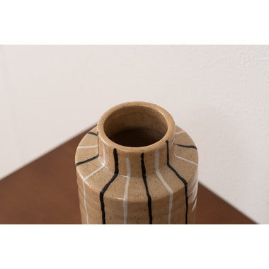 フラワーベース 花瓶 花びん かびん 陶器 卓上 床置き 和 モダン レトロ インテリア かわいい 大きい 大きめ ベージュ グレー 22cm ストライプ ボーダー スリム