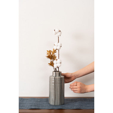 フラワーベース 花瓶 花びん かびん 陶器 卓上 床置き 和 モダン レトロ インテリア かわいい 大きい 大きめ ベージュ グレー 22cm ストライプ ボーダー スリム