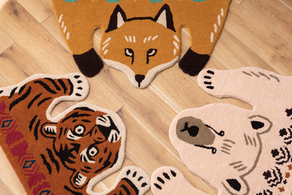 タイガー フォックス ポーラ トラ 虎 キツネ 狐 クマ 熊 かわいい おしゃれ アニマル 動物 ラグ アニマル柄 もこもこ 個性的 癒し セパレート ひょっこり FAB-011A