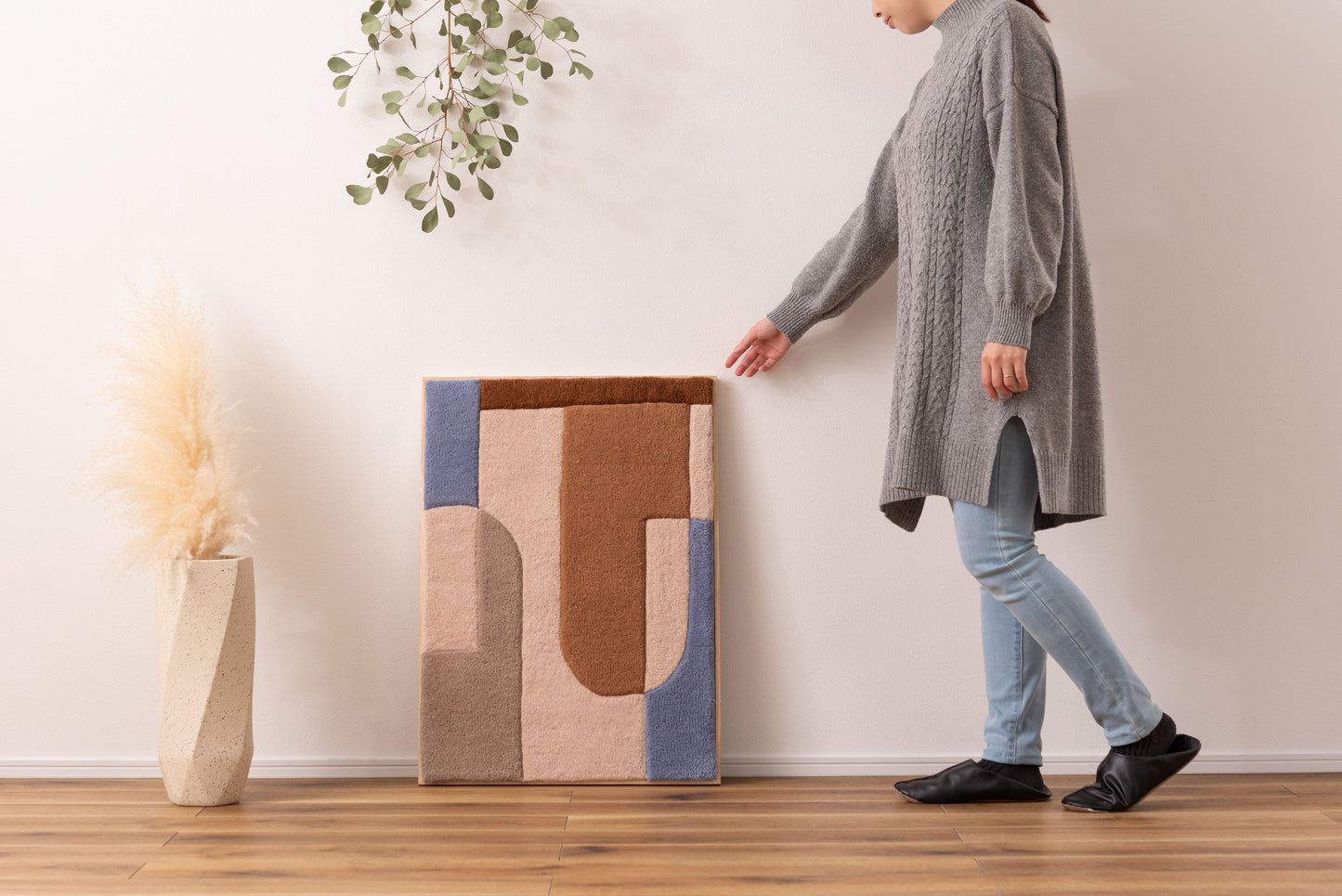 ウォールアート インテリア アートパネル 壁飾り 壁掛け ウォールデコ 玄関 リビング 寝室 ダイニング おしゃれ ウール 木製 フレーム 立てかけ タフティング ニュアンスカラー FAB-014