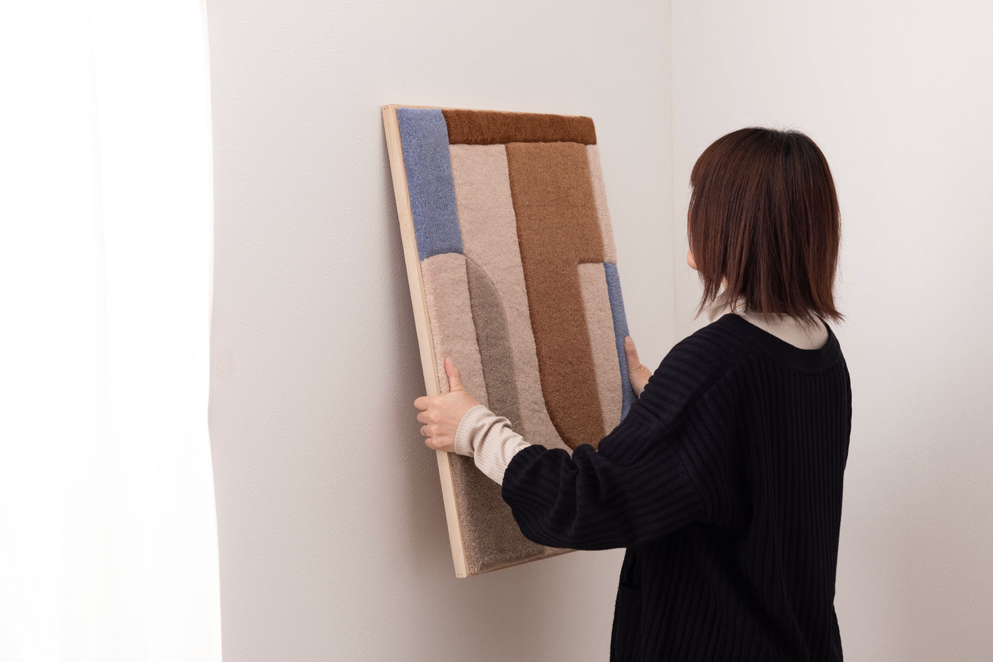 ウォールアート インテリア アートパネル 壁飾り 壁掛け ウォールデコ 玄関 リビング 寝室 ダイニング おしゃれ ウール 木製 フレーム 立てかけ タフティング ニュアンスカラー FAB-014