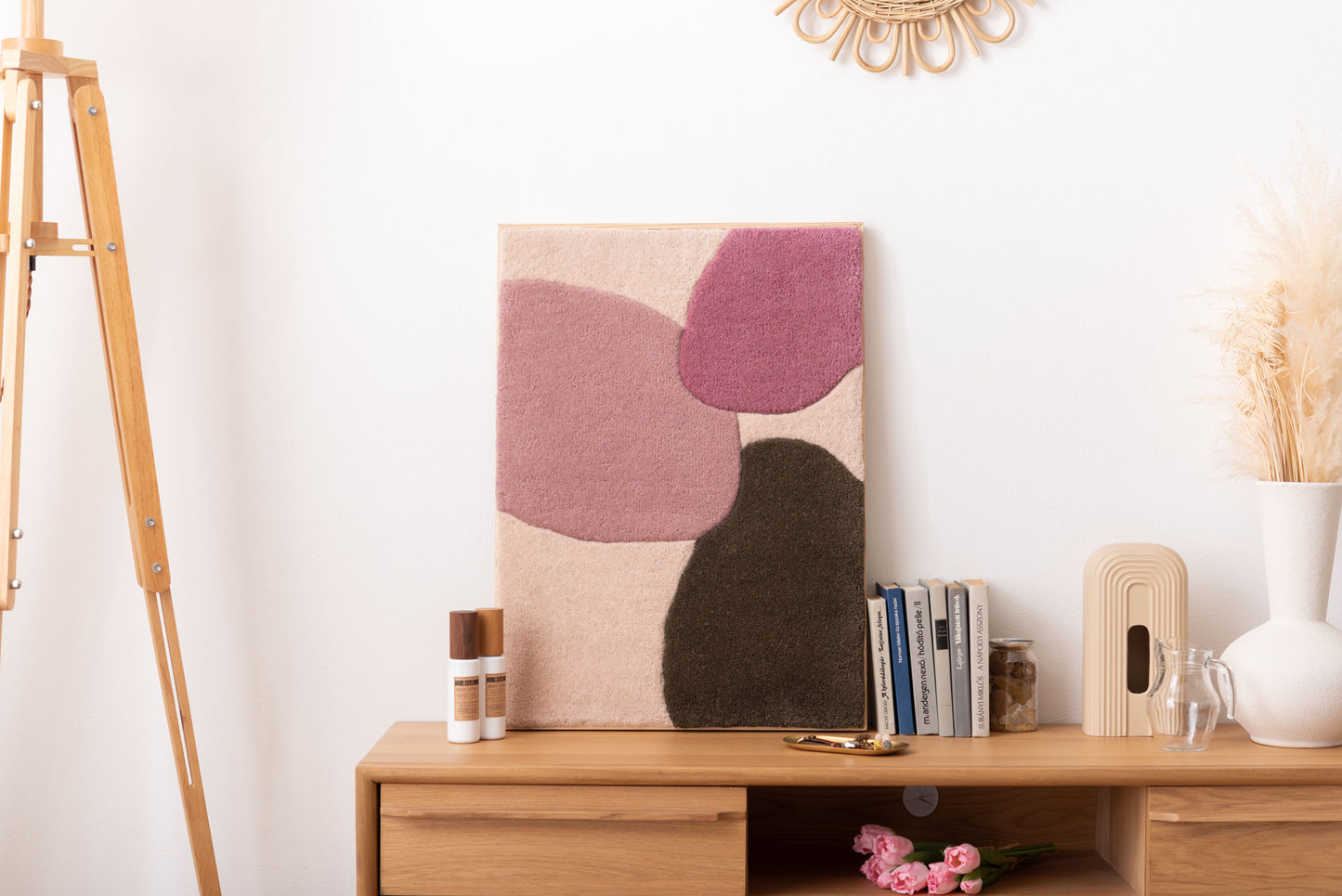 ウォールアート インテリア アートパネル 壁飾り 壁掛け ウォールデコ 玄関 リビング 寝室 ダイニング おしゃれ ウール 木製 フレーム 立てかけ タフティング ニュアンスカラー FAB-014