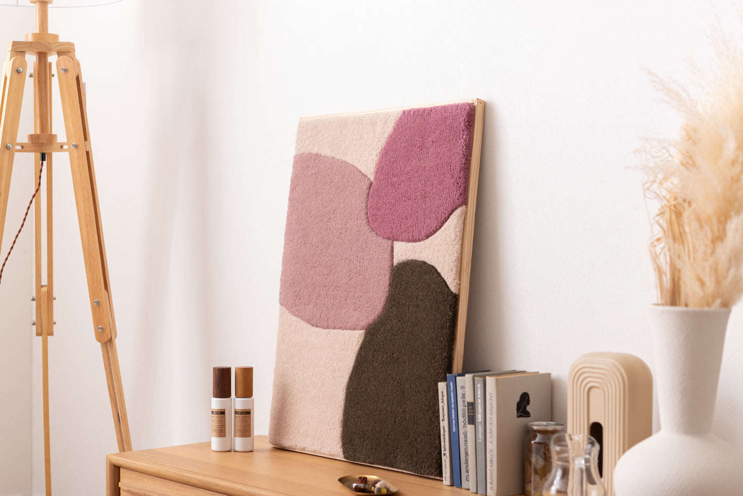 ウォールアート インテリア アートパネル 壁飾り 壁掛け ウォールデコ 玄関 リビング 寝室 ダイニング おしゃれ ウール 木製 フレーム 立てかけ タフティング ニュアンスカラー FAB-014