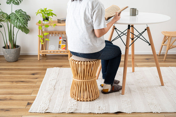 スツール ラタン 籐 円 丸 ラウンド サークル 天然ラタン リゾート 北欧 ナチュラル クッション 高さ40cm 直径30cm 幅30cm 鼓 個性的 GUY-260 ラウンドスツール