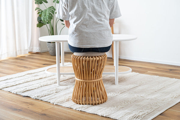 スツール ラタン 籐 円 丸 ラウンド サークル 天然ラタン リゾート 北欧 ナチュラル クッション 高さ40cm 直径30cm 幅30cm 鼓 個性的 GUY-260 ラウンドスツール