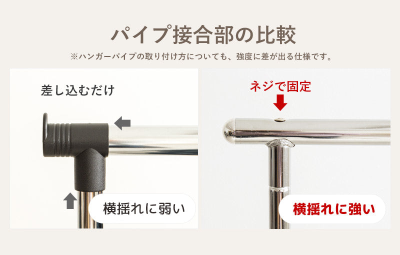 2段収納タイプ 頑丈ハンガーラック 幅78~131cm PH-WL