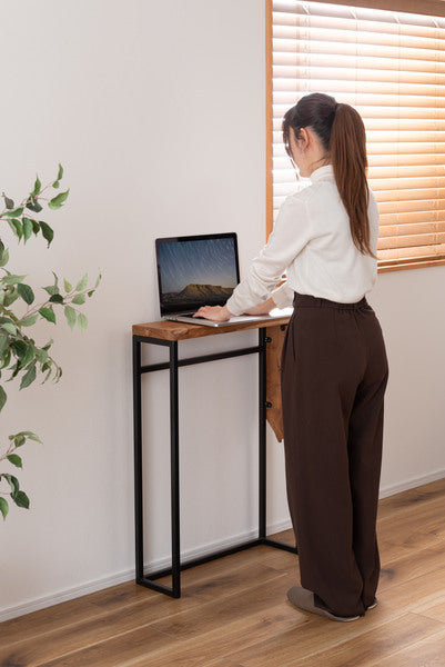 コンソール スリム テーブル スタンディングデスク 机 スリム 省スペース 幅60 玄関 キッチン アジアン モダン ブラックスチール 天然木 ブラウン ブラック