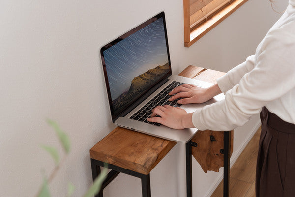 コンソール スリム テーブル スタンディングデスク 机 スリム 省スペース 幅60 玄関 キッチン アジアン モダン ブラックスチール 天然木 ブラウン ブラック