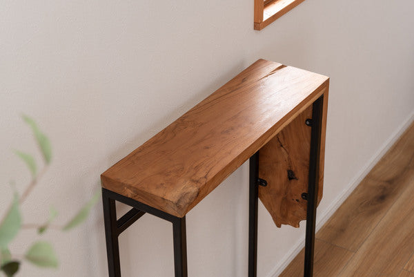 コンソール スリム テーブル スタンディングデスク 机 スリム 省スペース 幅60 玄関 キッチン アジアン モダン ブラックスチール 天然木 ブラウン ブラック