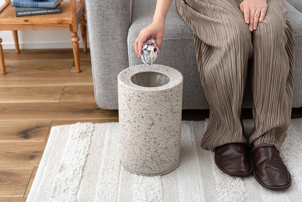 トラッシュカン ダストボックス ごみ箱 ゴミ箱 5L 5リットル 二重構造 ゴミ袋が見えない 生活感を抑える 分別 凹凸あり 石目調 テラゾー 人工大理石柄 テラゾー