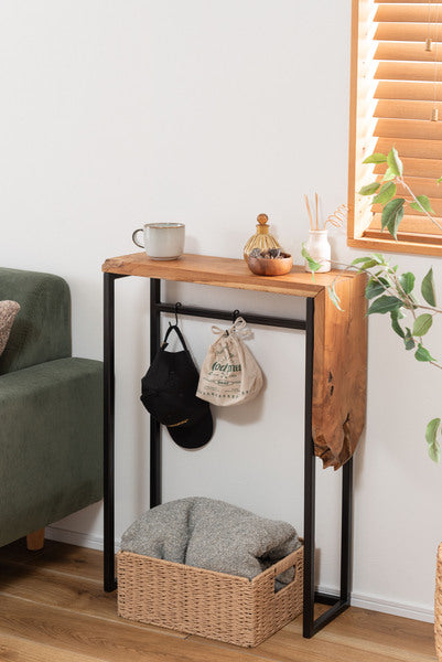 コンソール スリム テーブル スタンディングデスク 机 スリム 省スペース 幅60 玄関 キッチン アジアン モダン ブラックスチール 天然木 ブラウン ブラック