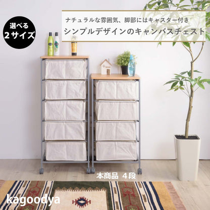 キャンバス チェスト 4段 ホワイト リビング 収納 スリム おしゃれ キャスター付き 衣装ケース 布 ランドセルラック 衣類収納 洋服 キャンバス生地 移動