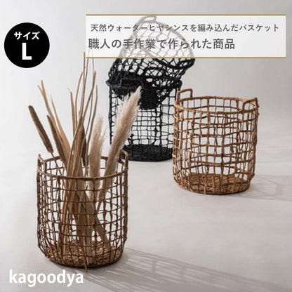 バスケット かご 籠 収納 おしゃれ アジアン 北欧 韓国 編み込み 収納 入れ物 シンプル 便利 ボックス 軽量 丸 円形 黒 ブラック ナチュラル 茶