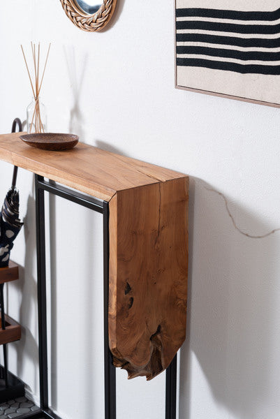 コンソール スリム テーブル スタンディングデスク 机 スリム 省スペース 幅60 玄関 キッチン アジアン モダン ブラックスチール 天然木 ブラウン ブラック