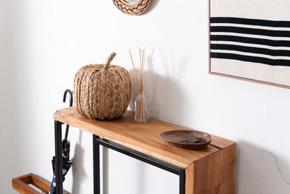 コンソール スリム テーブル スタンディングデスク 机 スリム 省スペース 幅60 玄関 キッチン アジアン モダン ブラックスチール 天然木 ブラウン ブラック