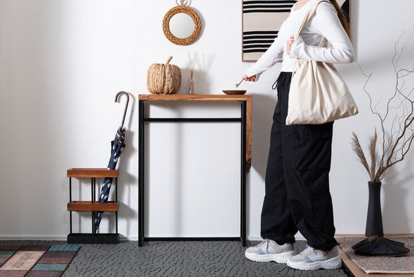 コンソール スリム テーブル スタンディングデスク 机 スリム 省スペース 幅60 玄関 キッチン アジアン モダン ブラックスチール 天然木 ブラウン ブラック