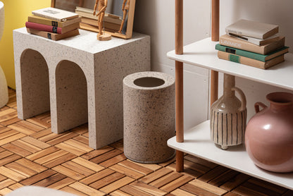 トラッシュカン ダストボックス ごみ箱 ゴミ箱 5L 5リットル 二重構造 ゴミ袋が見えない 生活感を抑える 分別 凹凸あり 石目調 テラゾー 人工大理石柄 テラゾー