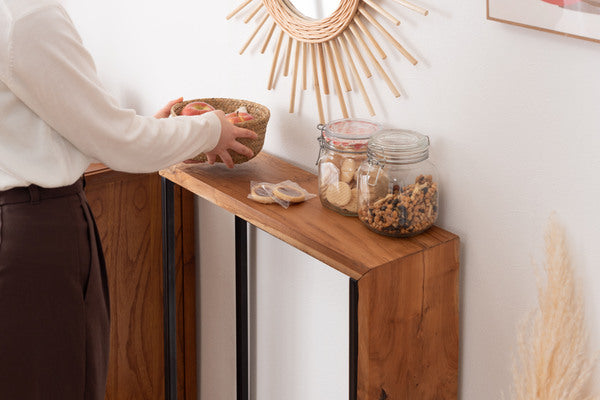 コンソール スリム テーブル スタンディングデスク 机 スリム 省スペース 幅60 玄関 キッチン アジアン モダン ブラックスチール 天然木 ブラウン ブラック