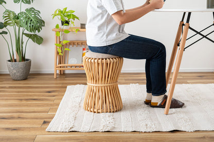 スツール ラタン 籐 円 丸 ラウンド サークル 天然ラタン リゾート 北欧 ナチュラル クッション 高さ40cm 直径30cm 幅30cm 鼓 個性的 GUY-260 ラウンドスツール
