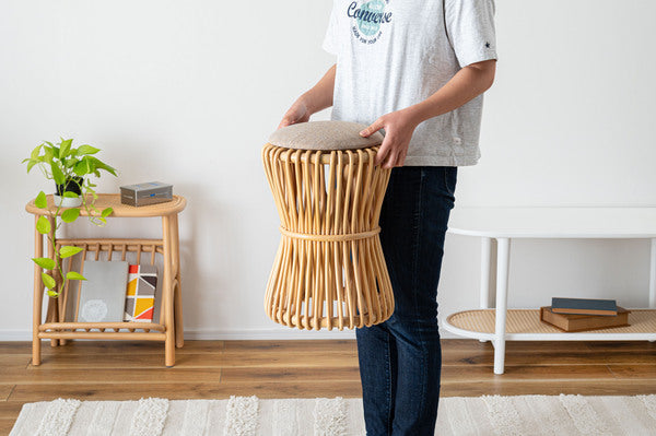 スツール ラタン 籐 円 丸 ラウンド サークル 天然ラタン リゾート 北欧 ナチュラル クッション 高さ40cm 直径30cm 幅30cm 鼓 個性的 GUY-260 ラウンドスツール